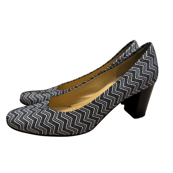 Brunate Womens Italian Made Black & White Chevron Heeled Pumps EU 38 US 7.5 Leat - Picture 6 of 11
